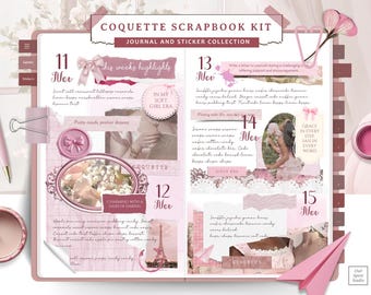 Diario de recortes estético, diario digital estético, Coquette, pegatinas digitales, Goodnotes, pegatinas digitales para álbumes de recortes, kit de bullet journal