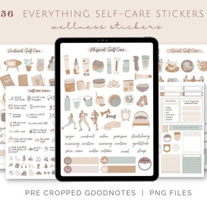 Self-Care Digital Stickers for Goodnotes Wellness Stickers in Neutral Color Digital Planner Stickers self care mental health Goodnotes