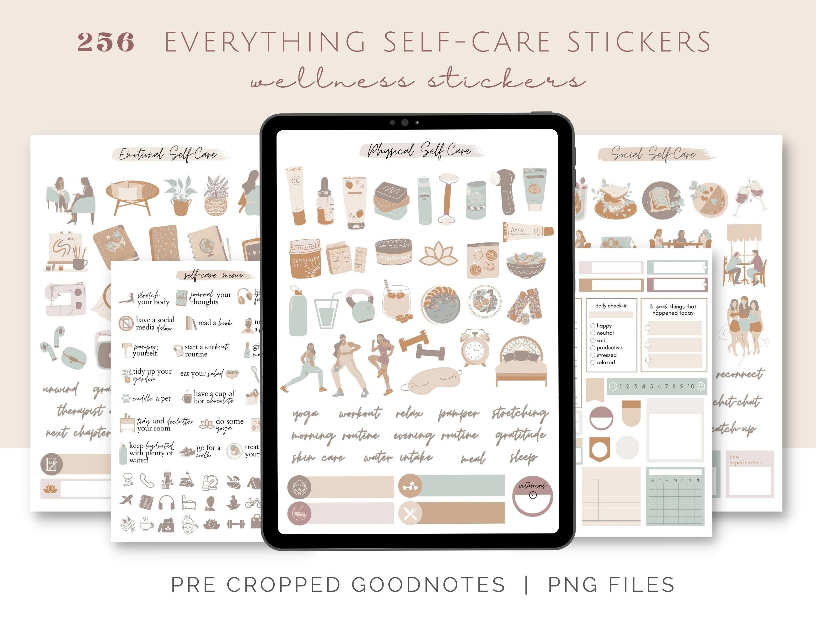 Self-care Digital Stickers for Goodnotes Wellness Stickers in Neutral ...