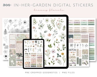 Dromerige bloemen Goodnotes digitale stickers, botanische stickers, tuinstickers, Goodnotes bloemenstickers, digitale bloemplannerstickers