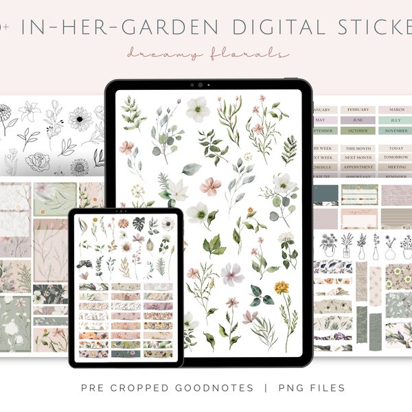 Dreamy Florals Goodnotes Digital Stickers, Botanical Stickers, Garden Stickers, Goodnotes Floral Stickers, Digital Flower Planner Stickers