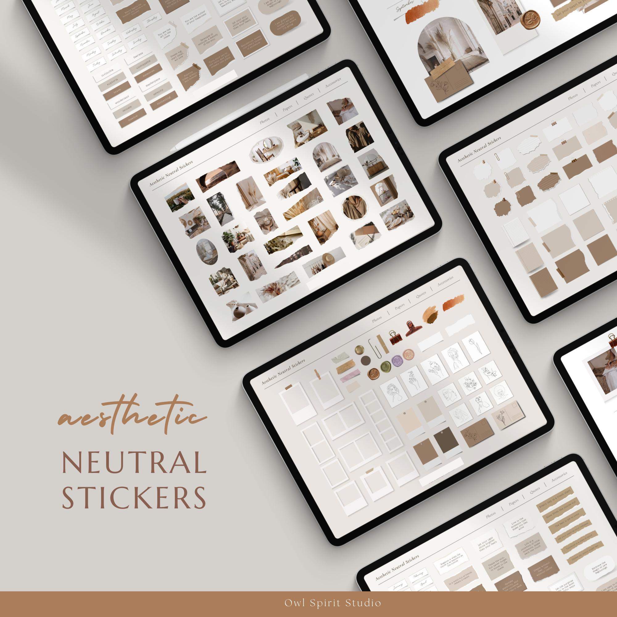 Aesthetic Goodnotes Digital Stickers for Ipad, Moodboard Stickers, Neutral Stickers, Journal Stickers, Bujo Journal,Digital Planner Stickers
