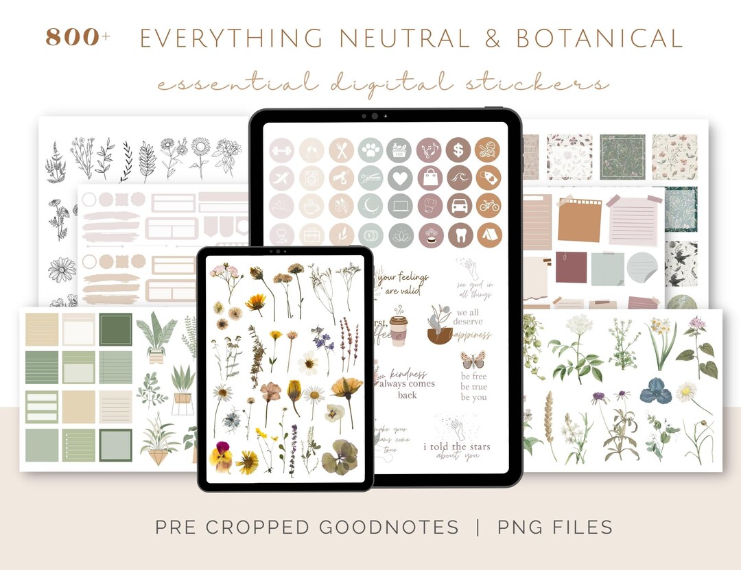 Neutral and Botanical Sticker Bundle, Essential Digital Stickers, Pre ...