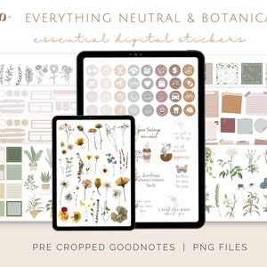 Neutral and Botanical Sticker Bundle, Essential Digital Stickers, Pre-cropped Goodnotes Stickers Planner Stickers Pressed Botanical Stickers