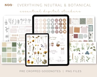 Neutral and Botanical Sticker Bundle, Essential Digital Stickers, Pre-cropped Goodnotes Stickers Planner Stickers Pressed Botanical Stickers