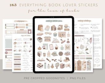 Book Lover Digital Stickers for Goodnotes | Bookworm Stickers, Wellness Stickers in Neutral Color, Goodnotes Stickers, PNG, Books Stickers