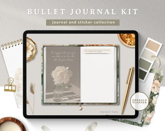 Aesthetic Digital Bullet Journal Kit with Realistic Goodnotes Stickers, Realistic Bujo Journal Aesthetic Digital Planner Notebook & Stickers