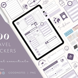 Adesivos digitais TRAVEL Goodnotes, conjunto de adesivos essenciais para viagens, adesivos para hotéis, voos e planejador de itinerários, adesivos digitais para planejamento de viagens