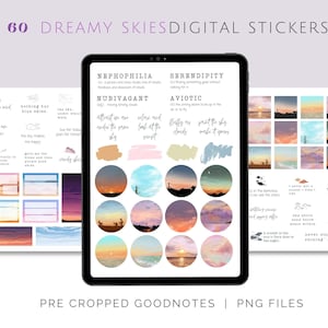 Dreamy Skies Digital Stickers | Digital Planner Stickers, Goodnotes Stickers, Aesthetic and Dreamy Stickerbook, Hand-drawn Sticker Sheets