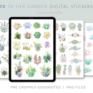 Nel suo giardino Adesivi Goodnotes / Botanico, piante grasse e cactus, adesivi per pianificatore digitale da giardino, PNG, clipart e libro di adesivi Goodnotes