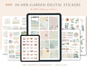 In Her Garden Butterfly and Florals Goodnotes Stickers | Botanical, Garden Digital Planner Stickers, Cliparts & Pre-cropped, Floral Garden