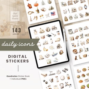 Neutral Daily Icons Digital Stickers, Essential Goodnotes Stickers for iPad Everyday Stickers for Android Aesthetic Digital Planner Stickers