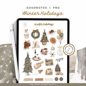 Winter Holidays Stickers, Goodnotes Digital Stickers, Christmas Planner Stickers, Aesthetic Stickers, Journal Stickers, Daily Stickers