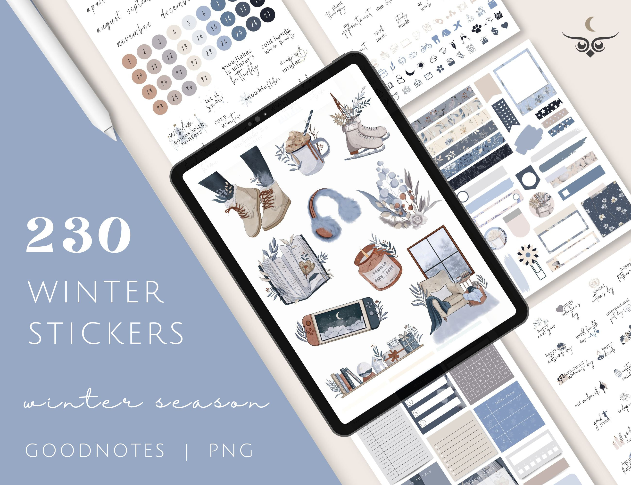 WINTER Themed Goodnotes Digital Stickers, Digital Planner Stickers, Winter Season Stickers, Holidays, Clipart, Hand-drawn, Winter, Snow