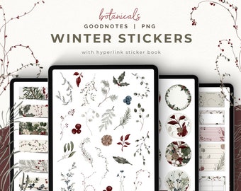 Winter Season Digital Stickers Christmas Botanical Digital Journal Goodnotes Stickers Holiday Planner Stickers Winter Season Greeneries