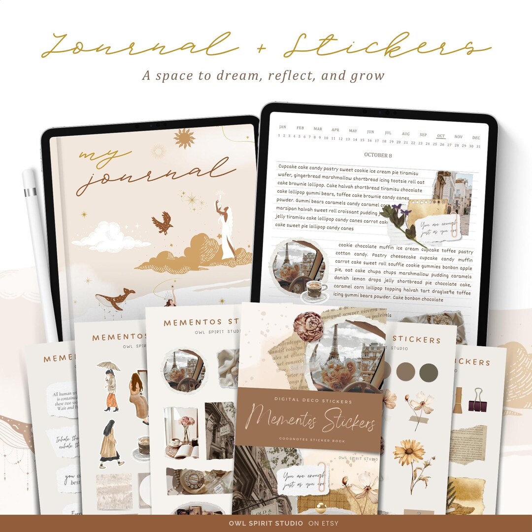 Digital Journal With Aesthetic Stickers, Aesthetic Journal, Goodnotes Stickers, Minimalist ...