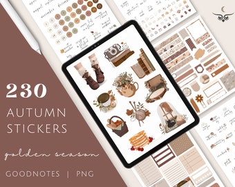 Adesivos digitais Goodnotes, adesivos de outono, adesivos para planejadores digitais, adesivos para a estação do outono, adesivos para scrapbook, adesivos para diário vintage
