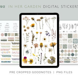 In Her Garden Goodnotes Stickers | Botanical, Garden Digital Planner Stickers, PNGs, Cliparts & Pre-cropped Digital Stickers