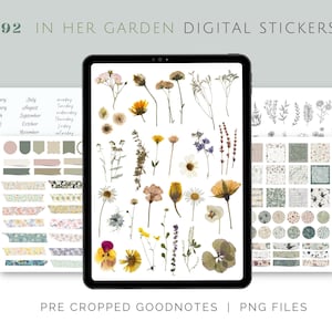 In Her Garden Goodnotes Stickers | Botanical, Garden Digital Planner Stickers, PNGs, Cliparts & Pre-cropped Digital Stickers