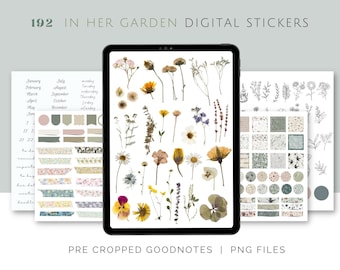 In Her Garden Goodnotes Stickers | Botanical, Garden Digital Planner Stickers, PNGs, Cliparts & Pre-cropped Digital Stickers