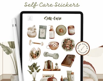 Pegatinas digitales de autocuidado, pegatinas estéticas de Goodnotes, pegatinas de bienestar y salud mental para diarios y agendas digitales (archivo PNG)