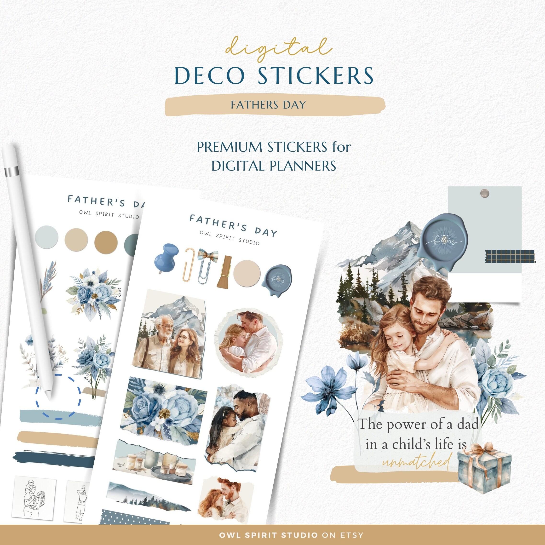 Aesthetic Fathers Day Digital Planner Stickers, Watercolor Dad Digital ...