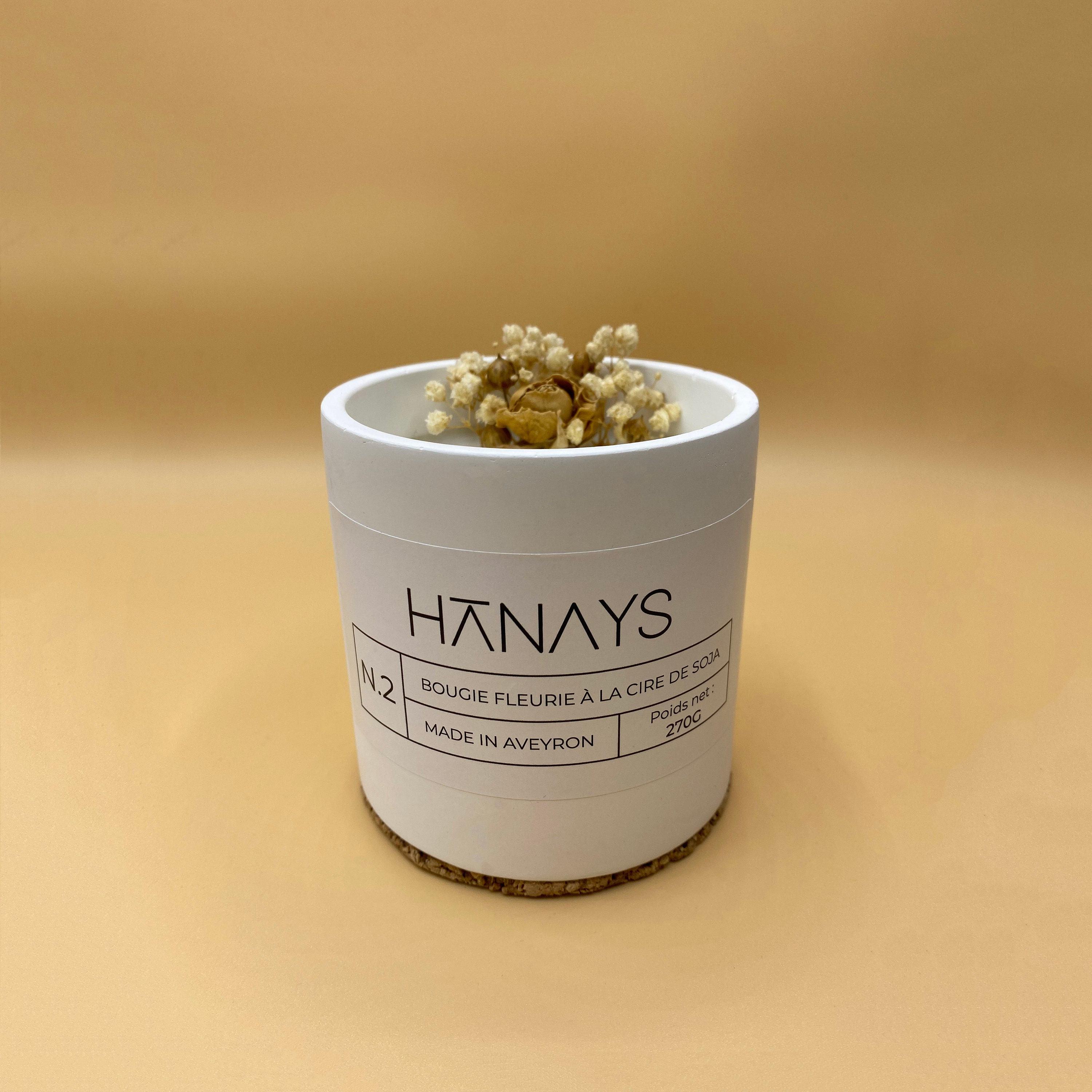 Hanays /Bougie Fleurie/Fleurs Séchées/Bougie Parfumée/Bougie Artisanale/Fait Main/Cire de Soja/Socle