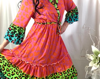 Maxikleid Leoprint, Neon Colors, in Onesize und 2 Farbvarianten