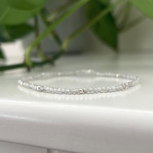 Tiny Labradorite & Sterling Silver Bracelet, Dainty Gemstone Jewelry, Crystal Stacking Bracelets, Women’s Bohemian Jewelry