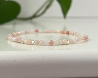 Pulsera de ópalo rosa natural, pulsera minimalista apilable, joyería con piedra natal de octubre, regalo de cumpleaños personalizado