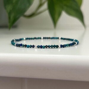 Petit bracelet en cristal d'azurite, bijoux en argent sterling .925, bracelets bleus empilables, pierres précieuses en cristal, minimaliste