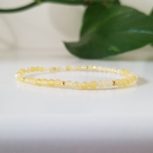 Zartes Topas Armband, November Geburtsstein Schmuck, Minimalistisches Gelbes Stretch Armband, Echter Edelstein & Gold Vermeil Armband