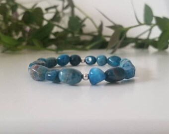 Natural Apatite & Sterling Silver Bracelet, Women's Boho Gemstone Jewellery, Handmade Summer Jewelry