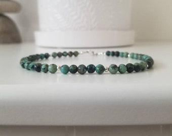 Chunky African Turquoise & Sterling Silber Fußkettchen, Sommer Schmuck, grünes Edelstein Fußkettchen für sie, Statement Fußkettchen für Frauen