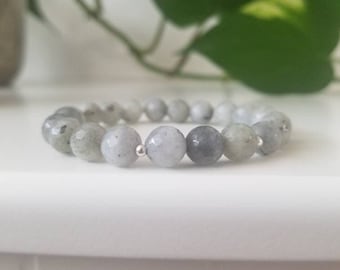 Genuine Labradorite & Sterling Silver Bracelet, Gemstone Stacking Bracelet, Women's Fall Jewellery