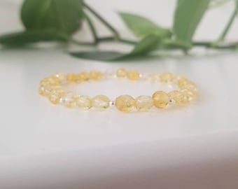 Citrine & 925 Sterling Silver Bracelet, Minimalist Stacking Bracelet, November Birthstone Jewelry, Yellow and Silver Boho Bracelet For Her