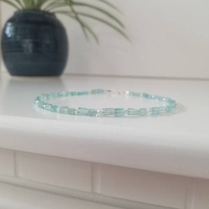 Aquamarine Anklet, 925 Sterling Silver Anklet, Dainty Crystal Anklet, Plus Size Anklet, Blue Gemstone Anklet