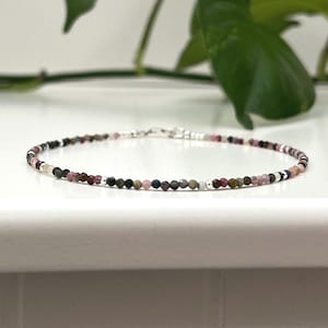 Tourmaline Anklet, 925 Sterling Silver Anklet, Dainty Crystal Jewelry, Plus Size Anklet, Minimalist Tiny Anklet For Her