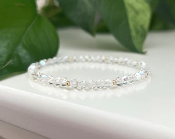 April Birthstone Bracelet, Aurora Crystal & 24K Gold Vermeil, Minimalist Gemstone Jewellery, Stacking Bracelets for Women
