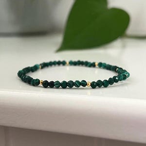 Tiny Malachite Bracelet, 24K Gold Jewellery, Green Gemstone Bracelet, Real Crystal Bracelet, Layering Bracelet, Custom Gift For Her
