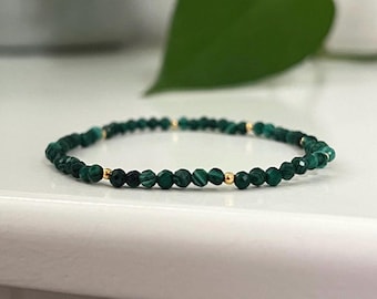 Tiny Malachite Bracelet: 24K Gold Vermeil, Green Gemstone Jewelry