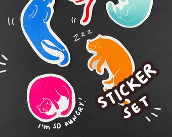 Goofy Cat sticker set of 6 | Journal, Sketchbook, Diary stickers | Colourful set | Sale