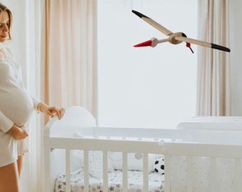 Little Flying Stork Nursery Mobile - Small Wooden Bird Crib Mobile