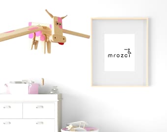 Natural Flying Cow  Nursery Mobile - Pink Cow with Flapping Wings - Crib Nursery Mobile - Baby Shower Gift - Eco Friendly Wooden Toy