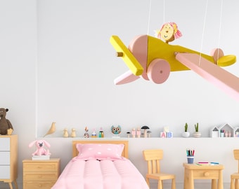 Wooden Airplane Nursery Mobile - Pink and Yellow Plane - Kids Room Decor - Wall Decor Accent - Baby Shower Gift - Gift for Pilot