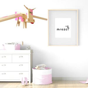 Natural Flying Cow  Nursery Mobile - Pink Cow with Flapping Wings - Crib Nursery Mobile - Baby Shower Gift - Eco Friendly Wooden Toy
