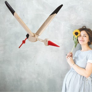 Flying Stork Nursery Mobile – Handmade Kinetic Bird – Baby Shower Gift – Woodland Nursery Decor – Unique Newborn Gift