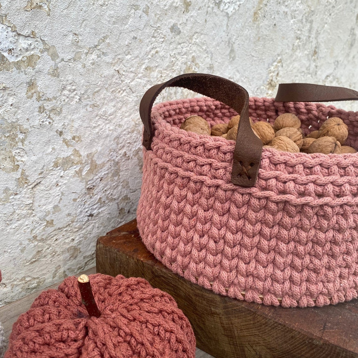 Rose Collection - Handmade Crochet Storage Basket -  Coral Pink