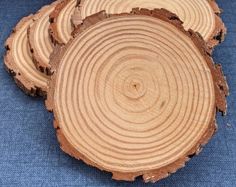 5-Pack of 4.25 - 4.5 inch Fully Dried Unfinished Natural Pine Wood Slices/Discs with bark