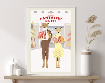 Fantástico Sr. Fox de Wes Anderson / Póster inspirado / Lámina artística / Ilustración cinematográfica / Lámina de arte mural / Decoración del hogar
